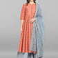 Janasya Women's Turquoise Green Cotton Flex Ikkat Kurta With Pant | Swadesiicart