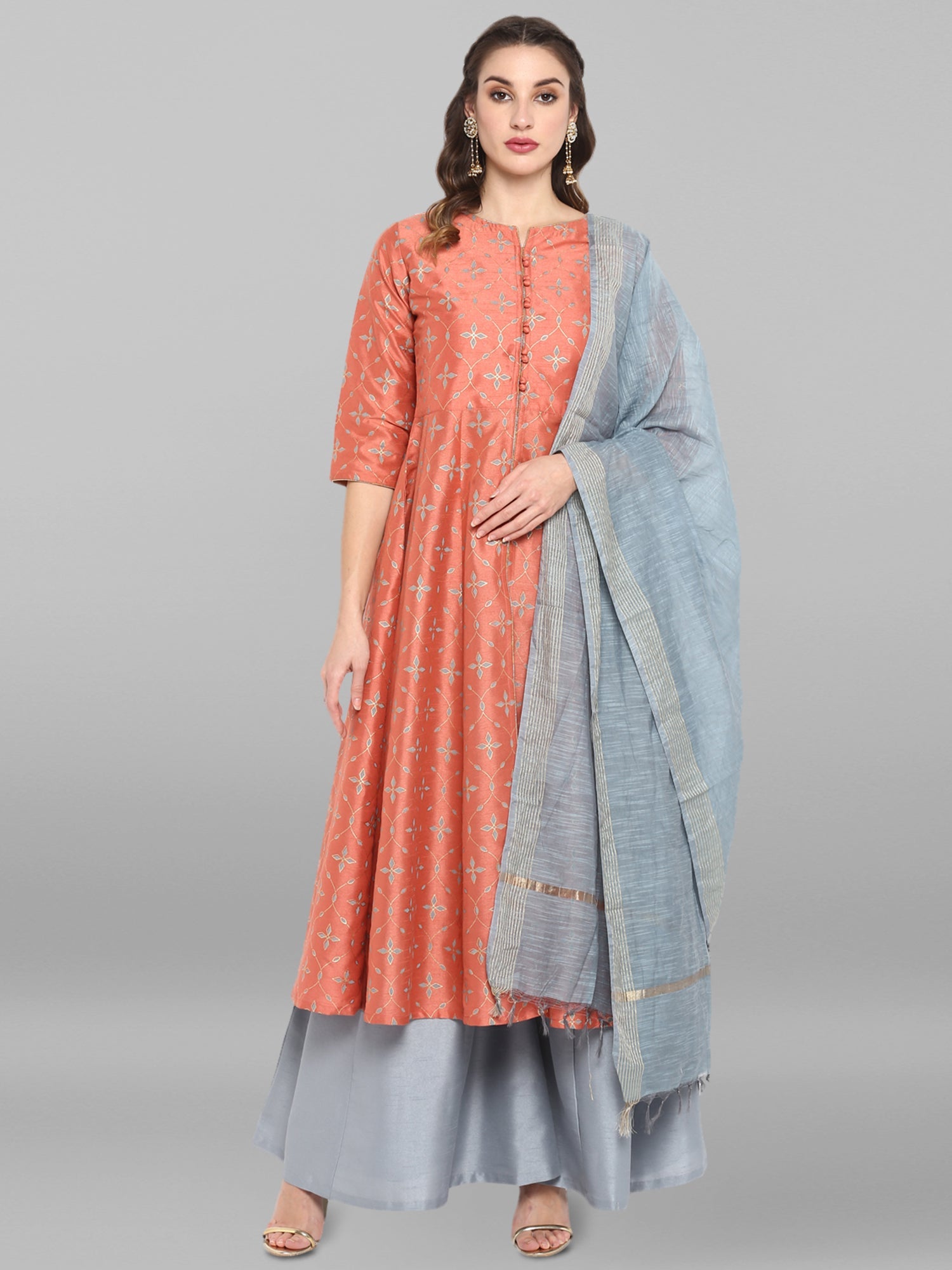 Janasya Women's Turquoise Green Cotton Flex Ikkat Kurta With Pant | Swadesiicart