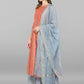Janasya Women's Turquoise Green Cotton Flex Ikkat Kurta With Pant | Swadesiicart