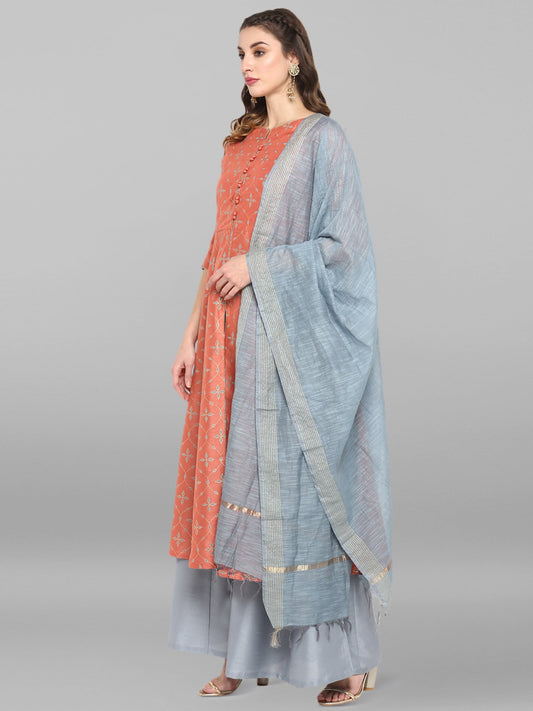 Janasya Women's Turquoise Green Cotton Flex Ikkat Kurta With Pant | Swadesiicart