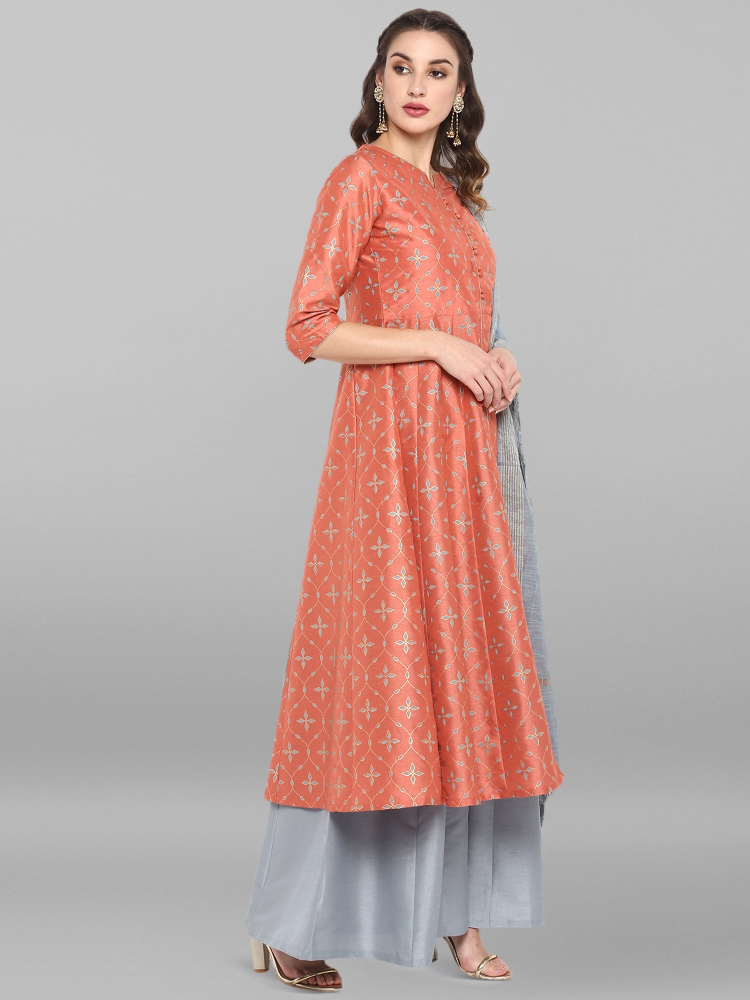 Janasya Women's Turquoise Green Cotton Flex Ikkat Kurta With Pant | Swadesiicart