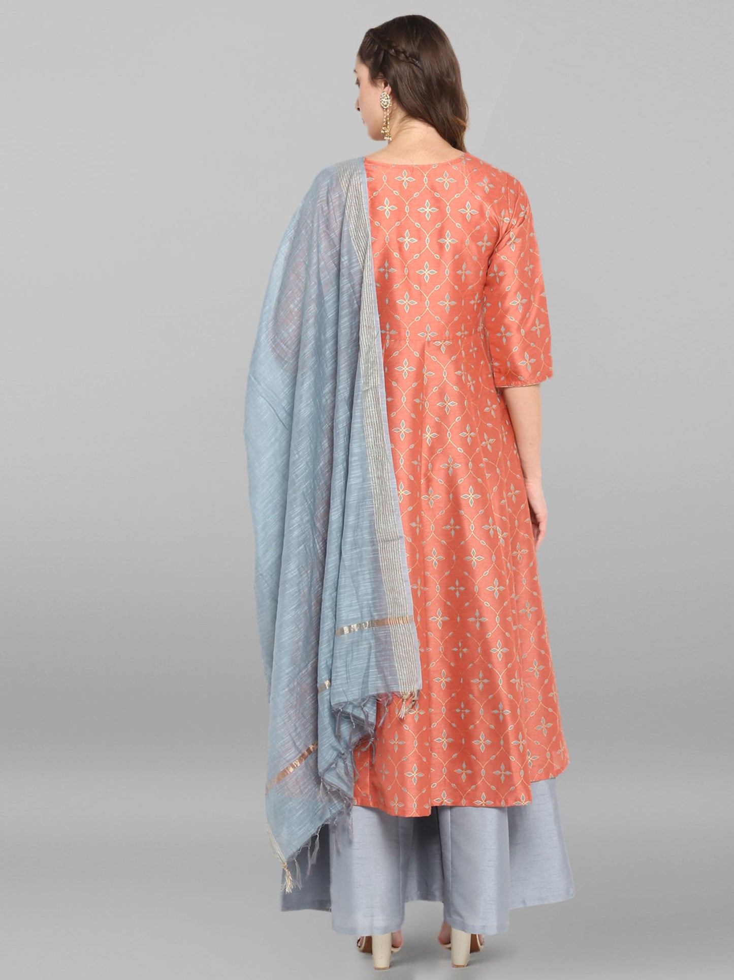 Janasya Women's Turquoise Green Cotton Flex Ikkat Kurta With Pant | Swadesiicart