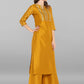 Janasya Mustard Poly Silk Foil Print Set - Swadesiicart
