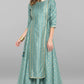 Janasya Green Rayon Crepe Foil Print Flared Ethnic Dress | Swadesiicart