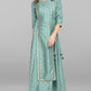 Janasya Green Rayon Crepe Foil Print Flared Ethnic Dress | Swadesiicart