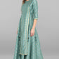 Janasya Green Rayon Crepe Foil Print Flared Ethnic Dress | Swadesiicart
