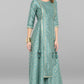 Janasya Green Rayon Crepe Foil Print Flared Ethnic Dress | Swadesiicart
