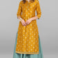Janasya Light Green Poly Silk Gold Print Anarkali Ethnic Dress | Swadesiicart
