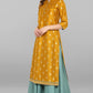 Janasya Light Green Poly Silk Gold Print Anarkali Ethnic Dress | Swadesiicart