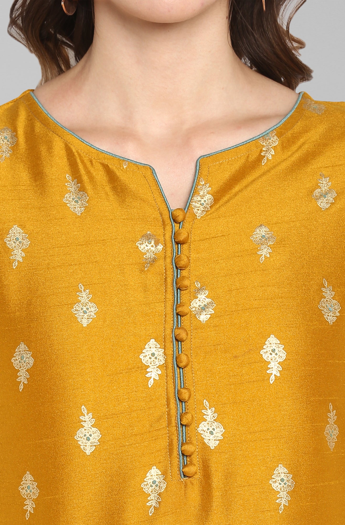Janasya Light Green Poly Silk Gold Print Anarkali Ethnic Dress | Swadesiicart