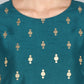 Janasya Women's Peacock Green Poly Silk Gold Print Kurta With Palazzo And Dupatta | Swadesiicart