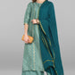 Janasya Women's Light Green Poly Silk Floral Print Kurta With Palazzo And Dupatta | Swadesiicart
