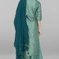 Janasya Women's Light Green Poly Silk Floral Print Kurta With Palazzo And Dupatta | Swadesiicart