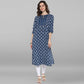 Janasya Blue Cotton Block Print Straight kurta - Swadesiicart
