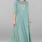 Janasya Women's Green Rayon Embroidered Flared Ethnic Dress | Swadesiicart