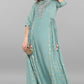 Janasya Women's Green Rayon Embroidered Flared Ethnic Dress | Swadesiicart