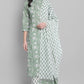 Janasya Women's Light Green Cotton Floral Print Kurta With Pant And Dupatta | Swadesiicart