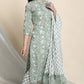 Janasya Women's Light Green Cotton Floral Print Kurta With Pant And Dupatta | Swadesiicart