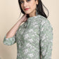 Janasya Women's Light Green Cotton Floral Print Kurta With Pant And Dupatta | Swadesiicart