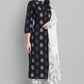 Janasya Women's Black Cotton Block Print Kurta With Palazzo And Dupatta | Swadesiicart