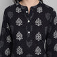 Janasya Women's Black Cotton Block Print Kurta With Palazzo And Dupatta | Swadesiicart