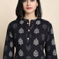 Janasya Women's Black Cotton Block Print Kurta With Palazzo And Dupatta | Swadesiicart