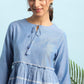 Janasya Women's Blue Cotton Striped Empire Top | Swadesiicart
