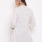 Janasya Women's White Cotton Woven Design A-Line Top | Swadesiicart