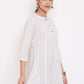 Janasya Women's White Cotton Woven Design A-Line Top | Swadesiicart