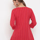 Janasya Women's Red Cotton Woven Design A-Line Top | Swadesiicart