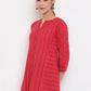 Janasya Women's Red Cotton Woven Design A-Line Top | Swadesiicart