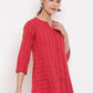 Janasya Women's Red Cotton Woven Design A-Line Top | Swadesiicart