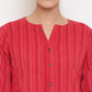 Janasya Women's Red Cotton Woven Design A-Line Top | Swadesiicart