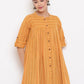 Janasya Women's Mustard Cotton Woven Design Gathered Tunic | Swadesiicart