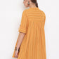 Janasya Women's Mustard Cotton Woven Design Gathered Tunic | Swadesiicart