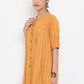 Janasya Women's Mustard Cotton Woven Design Gathered Tunic | Swadesiicart