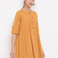 Janasya Women's Mustard Cotton Woven Design Gathered Tunic | Swadesiicart