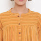 Janasya Women's Mustard Cotton Woven Design Gathered Tunic | Swadesiicart