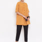 Janasya Women's Mustard Cotton Woven Design Gathered Tunic | Swadesiicart
