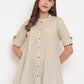 Janasya Women's Cream Cotton Striped Pleated Top | Swadesiicart