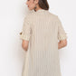 Janasya Women's Cream Cotton Striped Pleated Top | Swadesiicart