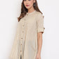 Janasya Women's Cream Cotton Striped Pleated Top | Swadesiicart