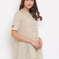 Janasya Women's Cream Cotton Striped Pleated Top | Swadesiicart
