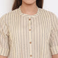 Janasya Women's Cream Cotton Striped Pleated Top | Swadesiicart