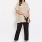 Janasya Women's Cream Cotton Striped Pleated Top | Swadesiicart