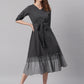 Janasya Black Cotton Striped Flared Casual Dress | Swadesiicart