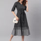 Janasya Black Cotton Striped Flared Casual Dress | Swadesiicart