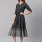 Janasya Black Cotton Striped Flared Casual Dress | Swadesiicart