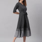 Janasya Black Cotton Striped Flared Casual Dress | Swadesiicart