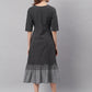 Janasya Black Cotton Striped Flared Casual Dress | Swadesiicart
